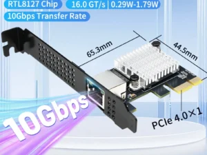 10G Ethernet Network Card 1-Port PCIe 4.0 X1 Realtek8127(PXE) Multi-Gigabit Network Speeds 10G RJ45 Lan Card
