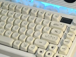 MAIMOOO Simple Milky White Cute Cat Keycap 124Keys PBT Custom MOA Profile Korean Russian French Keycaps for Mechanical Keyboard