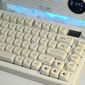 MAIMOOO Simple Milky White Cute Cat Keycap 124Keys PBT Custom MOA Profile Korean Russian French Keycaps for Mechanical Keyboard