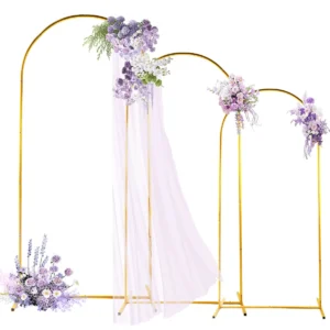 3Pack Golden Metal Arch Kits, Adjustable & Portable Backdrop Stand for Party Wedding Garden Balloon Decor(6FT+6.6FT+7.2FT)