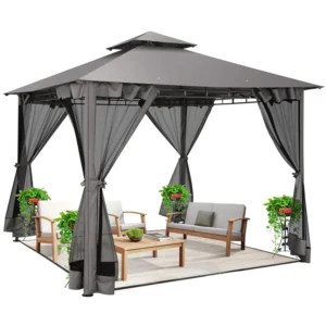 10×10 Gazebo with Cold-Proof Curtains Nettings,Heavy Duty Gazebo Double Roof with Metal Frame,Tents for Patio, Deck,Backyard