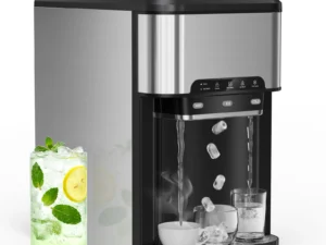 3 in 1 Countertop Water Dispenser with Ice Maker, 44LBS/24H Top-Loading Water Cooler with 4Lbs Storage Basket, 3 Temperature Set