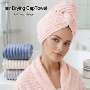 Coral Fleece Adjustable Hair Drying Cap, Soft Skin-Friendly Reusable Anti-Frizz Hair Towel Wrap for Hotel Spa Home Bathroom