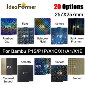 For Bambu Lab A1 Upgrade PET Carbon Build Plate PEO PEY H1H PEI Sheet 257x257mm Spring Steel Sheet For Bambu Lab X1 X1C P1P P1S.