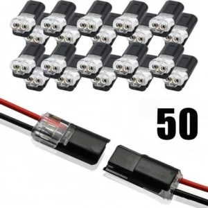 50 Pack 2 Pin Wire Connectors, Tool-Free No-Strip Quick Splice for LED Strip Lights, 22–18 AWG