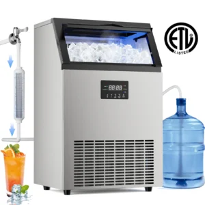 ETL Certified Commercial Ice Maker Machine 200LBS/24H, 45LBS Capacity Freestanding & Under Counter Ice Maker, Clear Ice Cubes