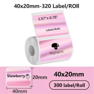 1Roll 40x20MM Compatible Phomemo M110 M220 M200 Self-Adhesive Color Laser Thermal Paper, E210 P50 Detong P1 HPRT T20 MAKER