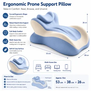 Multifunctional Memory Foam Prone Reading Pillow Relieve Neck Arm Fatigue Removable Headrest Anti-Slip Ideal for Bed Reading Wat