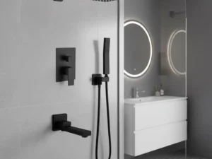 10" Rain Shower System with Tub Spout & Handheld, Matte Black Bathroom Faucet Set with Brass Valve