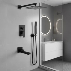 10" Rain Shower System with Tub Spout & Handheld, Matte Black Bathroom Faucet Set with Brass Valve