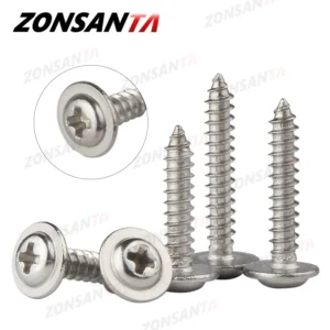 ZONSANTA 50pcs M1.4 M1.7 M2 M2.3 M2.6 M3 M4 Cross Round Head with Washer Self Tapping Screw 304 Stainless Steel Wood Screws