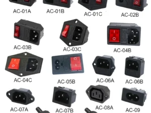 3 Pin IEC320 C14 C15 Electrical Socket LED 250V Rocker Switch Brass 10A Fuse Female Male Inlet Plug Pin Connector Computer Mount