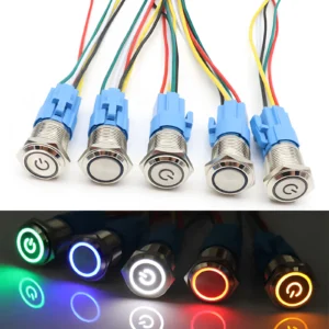 16mm 19mm 22mm Metal Push Button Switch Momentary/Latching Flat Head Led Light Red Yellow Blue Green White 3V 12V 24V 220V