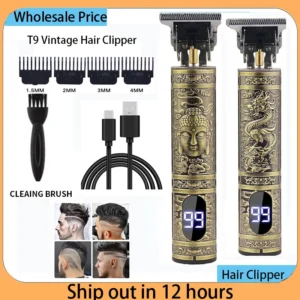 T9 Vintage Hair Trimmer Portable Hair Cutting Machine USB Fast Charging Shaver Barber Cordless Hair Clipper For Men's Barbe