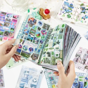 30Pcs/book Cute Die-cut Flash Decorative Stickers Book DIY Scrapbook Phone Case Decoration Collage Material Aesthetic Stationery