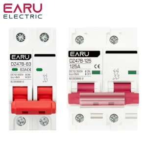 2P DC MCB 12V 24V 48V 500V Circuit Breaker Battery Car Protector DZ47 Positive Negative Pole Rotection Protect Switch Isolator