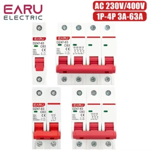 DZ47 1P 2P 3P 4P 3A-63A AC 230V 400V Type C Mini Circuit Breaker MCB Short Overload Protector Din Rail Mount Breaking Capacity