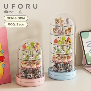 Uforu Transparent Rotating Blind Box Display Box, Multi-Layer Large Capacity Shelf with Cover, Organizer for Home Desktop