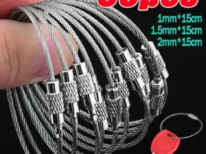 Metal Keychain Tag Ropes Stainless Steel Wire Cable Loop Screw Lock Gadget Ring Key Keyring Circle Camp Hanging Tool Hardware