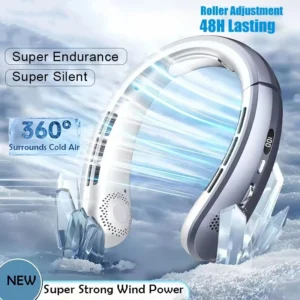 2026 New 8000mAh Portable Hanging Neck Fan Bladeless Neckband Fan Digital Display Power Air Cooler USB Rechargeable Electric Fan