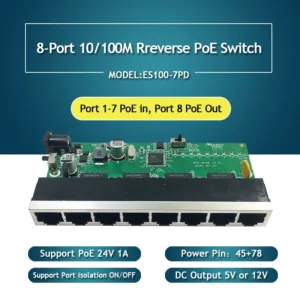 8-Port 10/100M Ethernet DC 5V 12V Reverse POE Switch with Fixed VLAN Lightning Protection And Dial Switch for Network Equipment