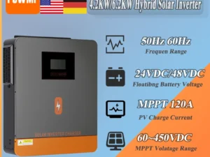 PowMr 4.2KW 6.2KW Hybrid Solar Inverter 24V 48V to 220Vac MPPT 120A Charge Controller 450V Max PV Voltage for Home Solar System