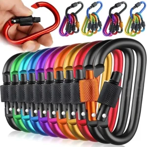 Carabiner Clips with Screw Gate 4Pcs Carabiners Hiking Clips with 7.5mm Diameter Aluminum Rod Edc Outdoor Camping Equipment Hook
