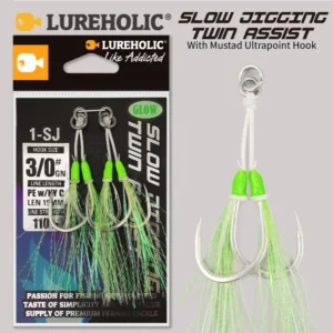 1-SJ Slow Jigging Twin Assist with Mustad Hooks Glow Jigging Hooks Sea-Bream Sea Fishing Hook