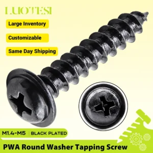 PWA Cross Round Head with Cushion Self-tapping Screw Black Plated M1.7 M2 M2.3 M2.6 M3 M3.5 M4 M5 Pan Head with Washer Screw