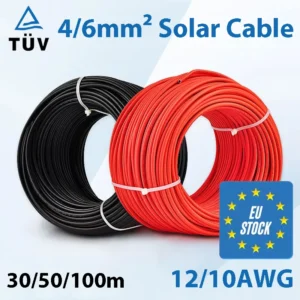 Solar Power Cable 4/6mm2 12/10AWG Wire Photovoltaic TÜV TUV Cable For PV Panels Connection Red Black PVC Double Layer EU Stock