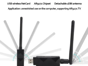Universal AR9271 Wireless USB WiFi Adapter with Detachable 2DBI High Gain Antenna for PC Laptop TV Streaming Plug Play Stable