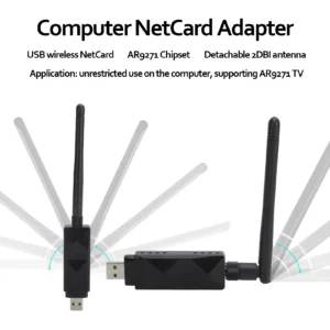 Universal AR9271 Wireless USB WiFi Adapter with Detachable 2DBI High Gain Antenna for PC Laptop TV Streaming Plug Play Stable