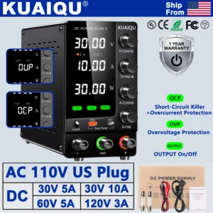 KUAIQU 2024 Newest OCP OVP DC Adjustable Laboratory Power Supply 30V 10A 5A Output Switch USB-A TYPE-C Port Fast Charging 120V
