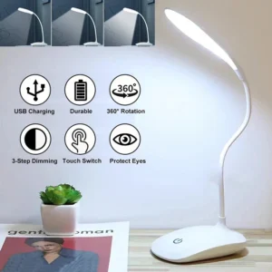 Portable USB Rechargeable LED Desk Lamp Touch 3 Modes Dimming Table Lamp Eye Protection For Office Bedroom Bedside Reading Light
