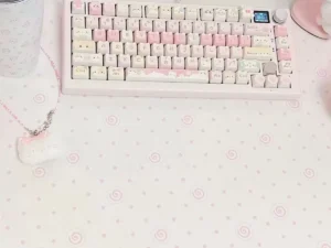 Cute Pink Polka Dots Pu Leather Mousepad Office Desk Mat Mouse Pad Computer Speed Type Carpet Mat Player Laptop Keyboard Cartoon