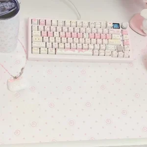 Cute Pink Polka Dots Pu Leather Mousepad Office Desk Mat Mouse Pad Computer Speed Type Carpet Mat Player Laptop Keyboard Cartoon