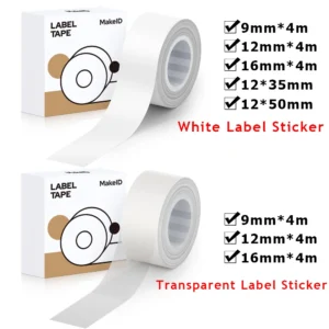 1Roll White/Transparent 9mm 12mm 16mm Adhesive Label Maker Paper for MAKEID M1/L1/E1 Mini/Mini HD Laminated Office Labeling Tape