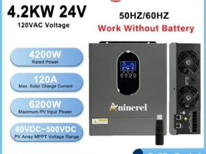 Aninerel 4.2W 120V Hybrid Inverter Off Grid Pure Sine Wave solar Inverter 24V 120A PV Max 6200W 50Hz/60Hz for LCD Display