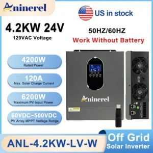 Aninerel 4.2W 120V Hybrid Inverter Off Grid Pure Sine Wave solar Inverter 24V 120A PV Max 6200W 50Hz/60Hz for LCD Display