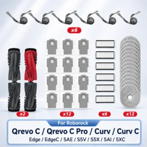Fit for Roborock Qrevo C/QrevoC Pro/Curv/CurvC/Edge/EdgeC/5AE/S5V/S5X/5AI/5XC Main Side Brush HEPA Filter Mop Pad Dust Bag Parts