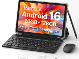 SVITOO Tablet For Kids 2026 Android 16 10.1 Inch Unisoc T7250 Octa-Core Processor 4GB Physical RAM + 16GB Virtual RAM 128GB ROM 1TB Expandable 6600mAh Battery Dual Band 2.4GHz 5GHz WiFi 5 Bluetooth 5.0 GPS Widevine L1 With Case Keyboard Mouse Stylus Stand