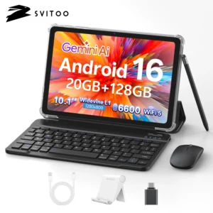 SVITOO Tablet For Kids 2026 Android 16 10.1 Inch Unisoc T7250 Octa-Core Processor 4GB Physical RAM + 16GB Virtual RAM 128GB ROM 1TB Expandable 6600mAh Battery Dual Band 2.4GHz 5GHz WiFi 5 Bluetooth 5.0 GPS Widevine L1 With Case Keyboard Mouse Stylus Stand