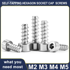 M2 M3 M3.5 M4 M5 HB 304 Stainless Steel Hex Socket Cap Head Self Tapping Screw Low Short Allen Head Cutting Tail for Plastic