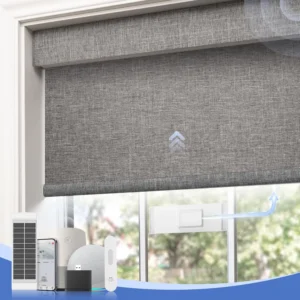 Motorized Blinds with Remote, Blackout Automatic Blinds with Solar Panel, Cordless Smart Electric Roller Shades for Windows.