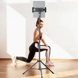 Adjustable Tripod Tablet Floor Stand 360° Rotating Holder, 24”-65” Height for 4-14” Tablets, Foldable & Portable Universal Mount