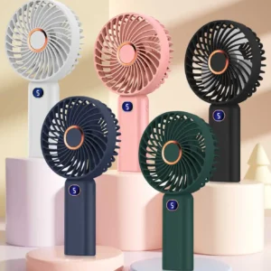 Portable Handheld Fan USB Rechargeable Mini Fan Digital Display 5-Speed Adjustment Suitable For Travel Outdoor Office Home
