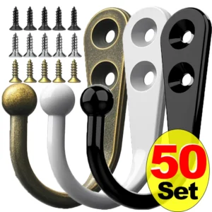 1-50 Set Alloy Hooks with Screws Wall Mounted Hanging Hangers for Hanging Coats Scarves Bags Towels Keys Caps Cups Hats and More