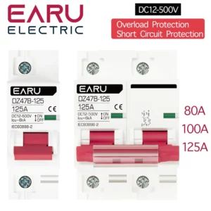DC12 24V MCB Battery Car Protector Mini Circuit Breaker DZ47 80A 100A 125A DC Positive Negative Pole Protection Switch Isolator