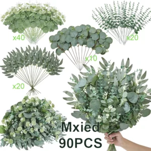 50/90PCS Artificial Flowers Bouquets Mixed Eucalyptus Leaves Willow Silver Eucalyptus Cuttings for Wedding Floral DIY Home Decor