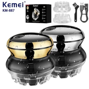 Kemei 887 UFO electric even cut rotary hair trimmer for men washable shortcut kit rechargeable hair clipper machine self-haircut
